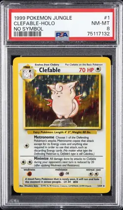 1999 POKEMON JUNGLE NO SYMBOL #1 CLEFABLE-HOLO PSA 8 - Image 1