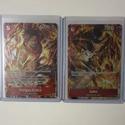 One Piece Bandai Portgas.D.Ace ST15-005 Sabo OP05-017 Super Rare Lot 2 Cards - Image 1
