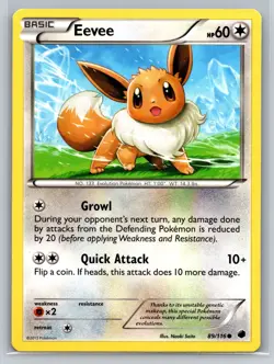 Eevee 89/116 Plasma Freeze Basic Colorless Evolution Collectible TCG 2013 - Image 1