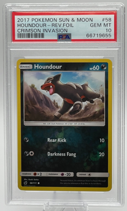 2017 POKEMON SUN & MOON CRIMSON INVASION #58 HOUNDOUR REVERSE FOIL PSA 10 GEM MT - Image 1