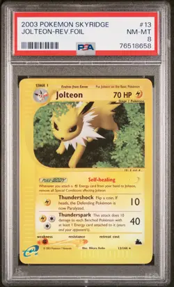 2003 POKEMON SKYRIDGE #13 JOLTEON-REVERSE FOIL PSA 8 - Image 1