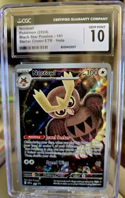2024 Pokemon Stellar Crown ETB Noctowl 141 Black Star Promo CGC 10 Gem Mint 10 - Image 1