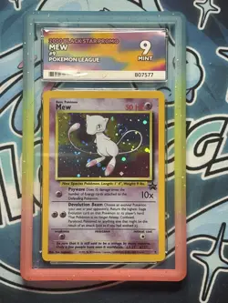 SWIRL Mew #9 Holo Pokemon WOTC Black Star Promo Pokemon League ACE 9 - Image 1