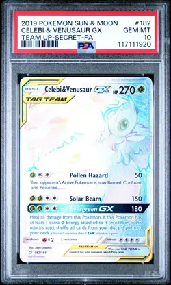 2019 Pokemon Sun & Moon Team Up #182 Celebi & Venusaur Gx PSA 10 - Image 1