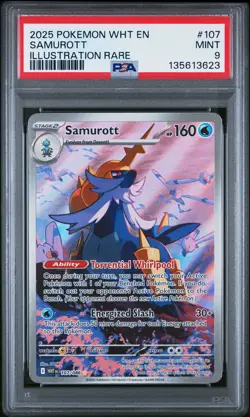 2025 POKEMON WHT EN-WHITE FLARE ILLUSTRATION RARE #107 SAMUROTT PSA 9 - Image 1