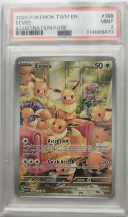 💥PSA 9 Eevee 188/167 - Illustration Rare Twilight Masquerade Pokemon TCG 2024 - Image 1