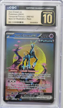 💥CGC Pristine 10 Iron Crown ex 206/162 Pokemon Temporal Forces - Image 1