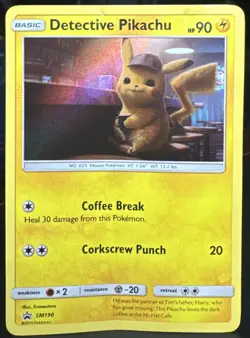 Pokemon Pokemon TCG Detective Pikachu SM190 Sm Black Star Promo Holo Card Damage - Image 1