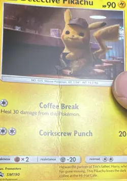 Pokemon Pokemon TCG Detective Pikachu SM190 Sm Black Star Promo Holo Card Damage - Image 3