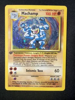 Machamp First Edition 8/102 1995 Holo Card MP Base Set Pokemon TCG - Image 1
