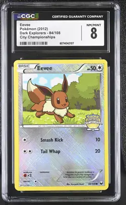 CGC 8 Eevee 2012 Dark Explorers 84/108 City Championships Pokemon Card - Image 1
