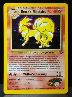 Brock's Ninetales 3/132 WOTC Gym Challenge Unlimited Holo Pokemon Card LP - Image 1