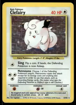 Pokemon Cards Clefairy 5/102 Base Set WOTC Rare MP - Image 1