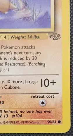 Near Mint - Vintage Pokemon TCG Jungle WoTC Cubone 1st Edition #50/64 - Image 4