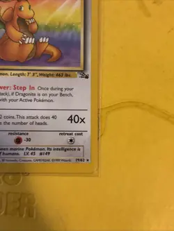 Dragonite 1999 19/62 Fossil Rare Regular Vintage WOTC Pokemon Card NM - Image 5