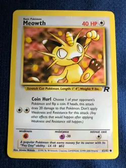 2000 POKEMON TEAM ROCKET #62/82 MEOWTH UNLIMITED COMMON - Image 1