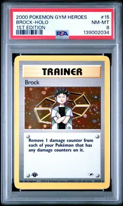 2000 Pokemon Gym Heroes Brock #15 1st Edition PSA 8 - Image 1