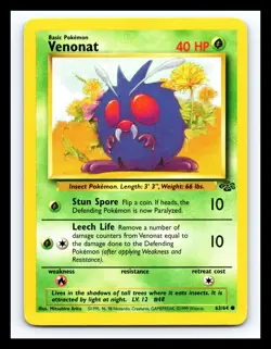 💥 Venonat 63/64 Jungle Non Holo Foil Pokemon 1999 Vintage - Image 1