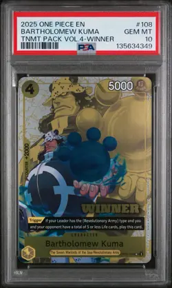 2025 Bartholomew Kuma WINNER - OP09-108 TOURNAMENT PACK Vol. 4 PSA 10 - Image 1