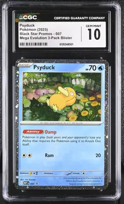 2025 CGC 10 Graded Pokemon Psyduck 007 Mega Evolution 3-pack Blister - Image 1