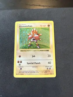 Hitmonchan 007/102 Base Set (Shadowless) Holo Pokemon TCG Card Played - Image 1