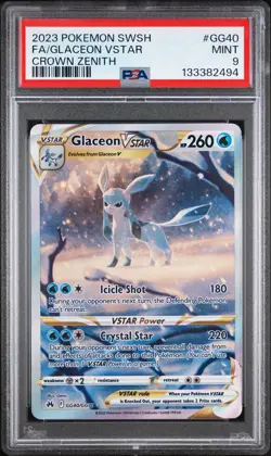 2023 POKEMON SWORD & SHIELD CROWN ZENITH #GG40 FULL ART/GLACEON VSTAR PSA 9 - Image 1