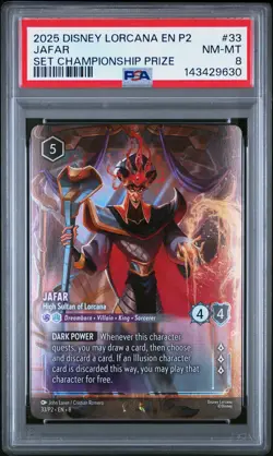 2025 DISNEY LORCANA EN P2-PROMO REIGN OF JAFAR SET CHAMP PRIZE #33 JAFAR PSA 8 - Image 1