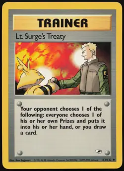Lt. Surge's Treaty #112 Gym Heroes Pokemon Card - Image 1
