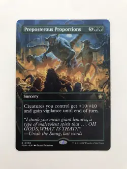 Preposterous Proportions Alternate Art Borderless MTG Magic Card NM Mint FDN - Image 1