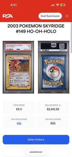 2003 POKEMON SKYRIDGE #149 HO-OH-HOLO EX PSA 5 !! - Image 3