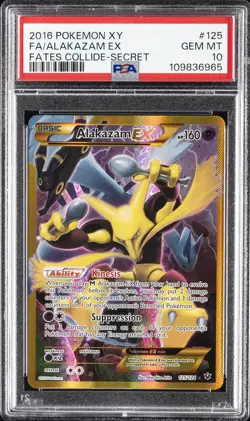 2016 POKEMON XY FATES COLLIDE SECRET #125 FULL ART/ALAKAZAM EX PSA 10 - Image 1