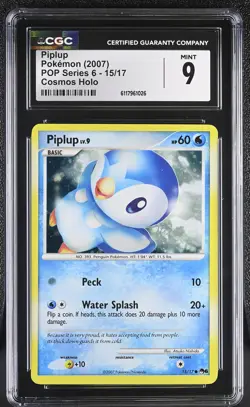 CGC 9 MINT Piplup 2007 POP Series 6 15/17 Cosmos Holo Pokemon Card - Image 1