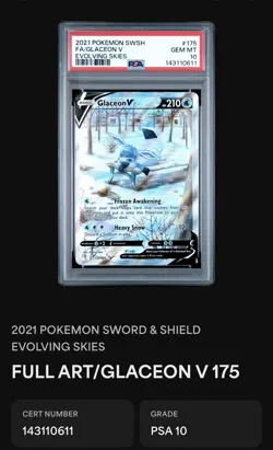 2021 POKEMON SWORD & SHIELD EVOLVING SKIES #175 FULL ART/GLACEON V PSA 10 - Image 4