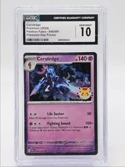 CERULEDGE 2024 POKEMON PALDEAN FATES POKEMON DAY PROMO RARE CGC 10 Q5677 - Image 1