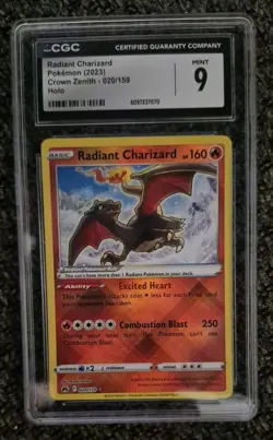 Radiant Charizard Pokemon Crown Zenith 020/159 Holo CGC Mint 9 - Image 1
