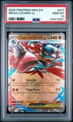 2025 Pokemon Mega Evolution #077 MEGA LUCARIO EX 77/132 - PSA 10 Gem Mint - Image 1