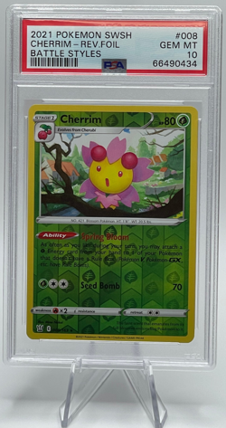 2021 POKEMON SWORD & SHIELD BATTLE STYLES #008 CHERRIM-REVERSE FOIL PSA 10 GEM - Image 1