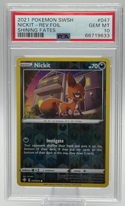 2021 POKEMON SWORD & SHIELD SHINING FATES #047 NICKIT REVERSE FOIL PSA 10 GEM MT - Image 1