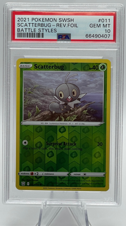 2021 POKEMON SWORD & SHIELD BATTLE STYLES #011 SCATTERBUG-REVERSE FOIL PSA 10 - Image 1