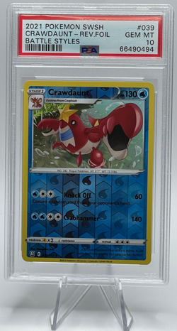2021 POKEMON SWORD & SHIELD BATTLE STYLES #039 CRAWDAUNT-REVERSE FOIL PSA 10 GEM - Image 1