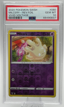2020 POKEMON SWORD & SHIELD VIVID VOLTAGE #080 MILCERY REVERSE FOIL PSA 10 GEM - Image 1