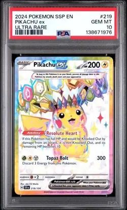 2024 POKEMON SSP EN-SURGING SPARKS ULTRA RARE #219 PIKACHU EX PSA 10 - Image 1