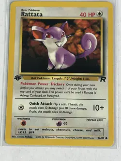 Rattata 66/82 Near Mint 1st Edition Team Rocket 1999-2000 Pokemon Card WOTC - Image 1