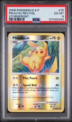 2008 POKEMON DIAMOND & PEARL STORMFRONT #70 PIKACHU-REVERSE FOIL PSA 6 - Image 1