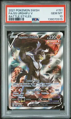 2021 POKEMON SWSH BATTLE STYLES #151 FULL ART/SINGLE STRIKE URSHIFU V PSA 10 - Image 1