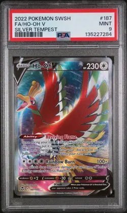Ho-Oh V Full Art Pokemon Sword & Shield Silver Tempest 187/195 PSA 9 - Image 1
