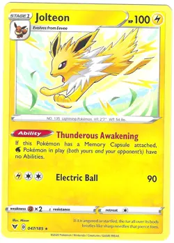 POKEMON VIVID VOLTAGE RARE JOLTEON 047/185 NM/MINT PACK FRESH - Image 1