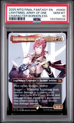 2025 MTG FINAL FANTASY CHARACTER BORDERLESS #0400 LIGHTNING, ARMY OF ONE PSA 10 - Image 1