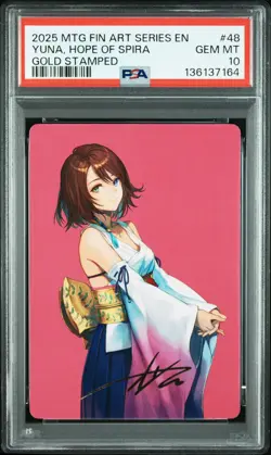 2025 MTG FINAL FANTASY ART SER GOLD STAMPED #48 YUNA, HOPE OF SPIRA PSA 10 - Image 1