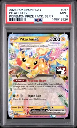 2025 POKEMON PLAY! POKEMON PRIZE PACK: SERIES 7 #057 PIKACHU EX PSA 9 - Image 1